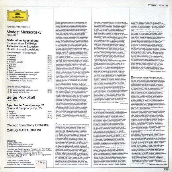 Modest Mussorgsky / Sergei Prokofiev, Chicago Symphony Orchestra · Carlo Maria Giulini : Bilder Einer Ausstellung = Pictures At An Exhibition / Symphonie Classique (LP)
