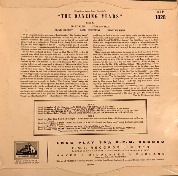 Ivor Novello, Roma Beaumont, Mary Ellis, Olive Gilbert And The Drury Lane Theatre Orchestra : Selections From "The Dancing Years" (10", Album, Mono)
