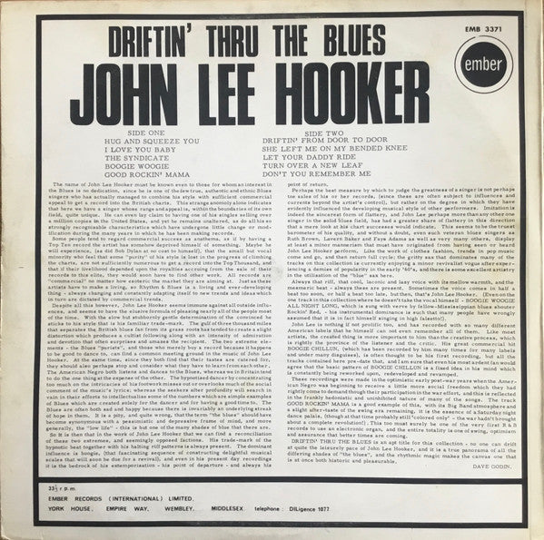 John Lee Hooker : Driftin' Thru The Blues (LP, Album, Mono, RE, RP)