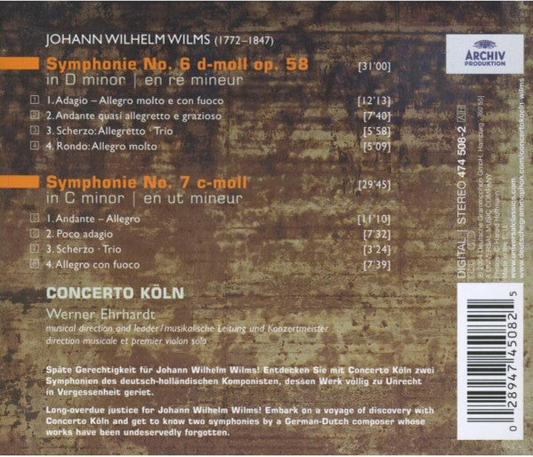Johann Wilhelm Wilms - Concerto Köln : Symphonien Nos. 6 & 7 (CD, Album)