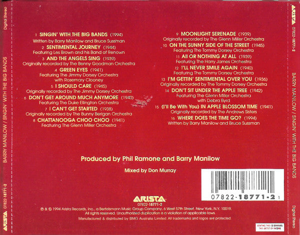 Barry Manilow : Singin' With The Big Bands (CD, Album)