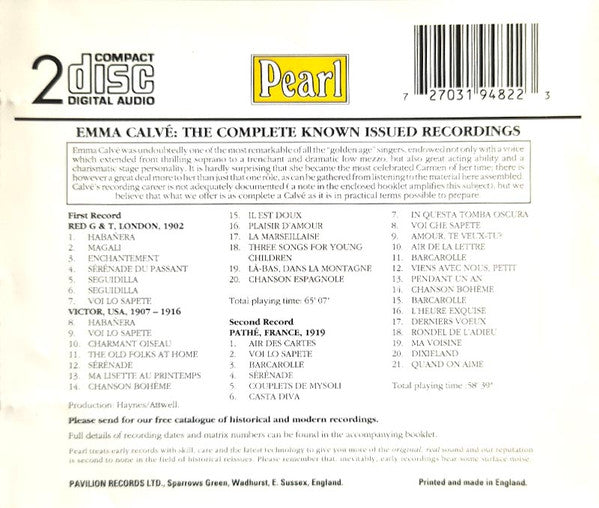 Emma Calvé : The Complete Known Issued Recordings (Gramophone Company/Victor/Pathé) (2xCD, Comp, Mono)