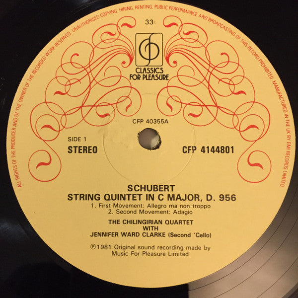 Franz Schubert - Chilingirian String Quartet With Jennifer Ward Clarke : String Quintet In C (LP, RE)
