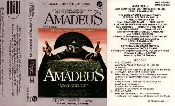 Wolfgang Amadeus Mozart - Sir Neville Marriner, The Academy Of St. Martin-in-the-Fields : Amadeus (Original Soundtrack Recording) (2xCass, Album, Chr)