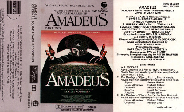 Wolfgang Amadeus Mozart - Sir Neville Marriner, The Academy Of St. Martin-in-the-Fields : Amadeus (Original Soundtrack Recording) (2xCass, Album, Chr)