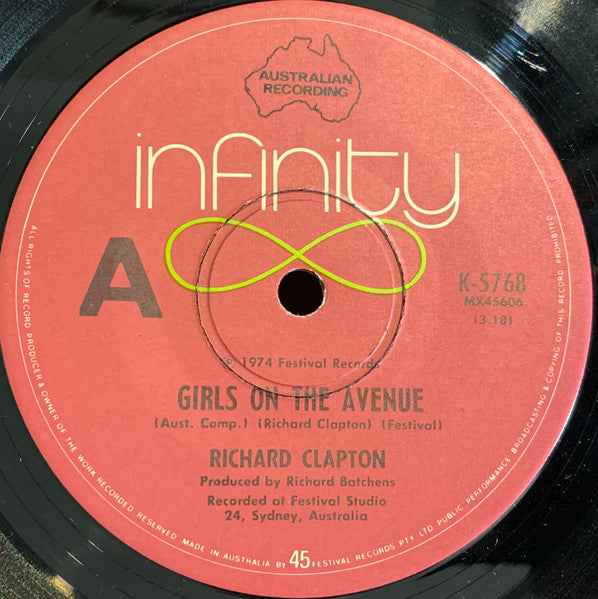Richard Clapton : Girls On The Avenue / I'm Travelling Down The Castlereagh  (7", Single, RE)