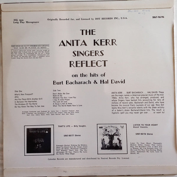 The Anita Kerr Singers : Reflect on the Hits Of Burt Bacharach & Hal David (LP, Album, RE)