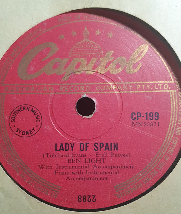 Ben Light : Lady Of Spain / Whispering (Shellac, 10")