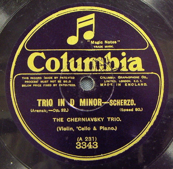 The Cherniavsky Trio : Meditation (Ave Maria) / Trio In D Minor - Scherzo (Shellac, 10", 80 RPM)