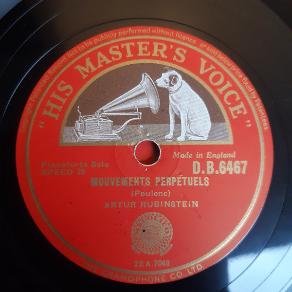 Artur Rubinstein* : Mouvements Perpétuels / Nocturne In A Flat Major, Op. 33, No. 3 (Shellac, 12")