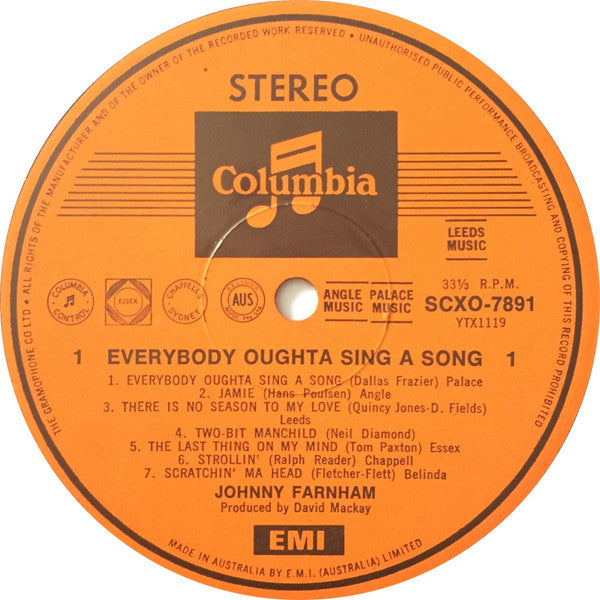 Johnny Farnham* : Everybody Oughta Sing A Song (LP, Album)