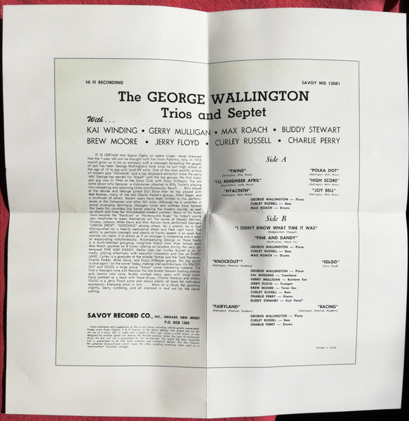 George Wallington Trio : George Wallington  (CD, Album, Mono, RE, RM, Dig)