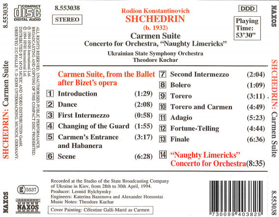 Shchedrin*, Ukranian State Symphony Orchestra*, Theodore Kuchar : Carmen Suite / Concerto For Orchestra, "Naughty Limericks" (CD)