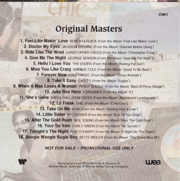 Various : Original Masters (CD, Comp, Promo, Car)