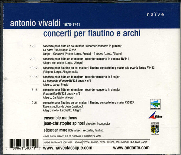 Vivaldi* - Sébastien Marq, Ensemble Matheus ,  Jean-Christophe Spinosi : La Notte •  La Tempesta Di Mare •  Il Gardellino (CD, Album, Jew)