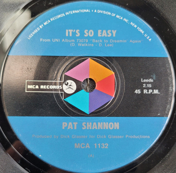 Pat Shannon : It's So Easy (7", Single)