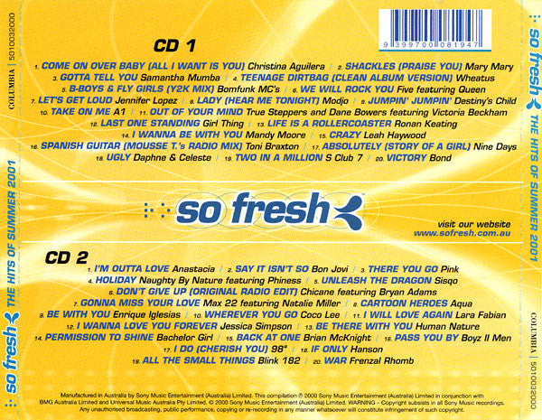 Various : So Fresh: The Hits Of Summer 2001 Plus The Biggest Hits Of 2000 (2xCD, Comp)