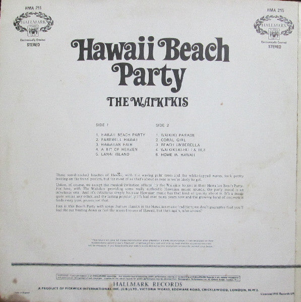 The Waikikis* : Hawaii Beach Party (LP, Album, RE)