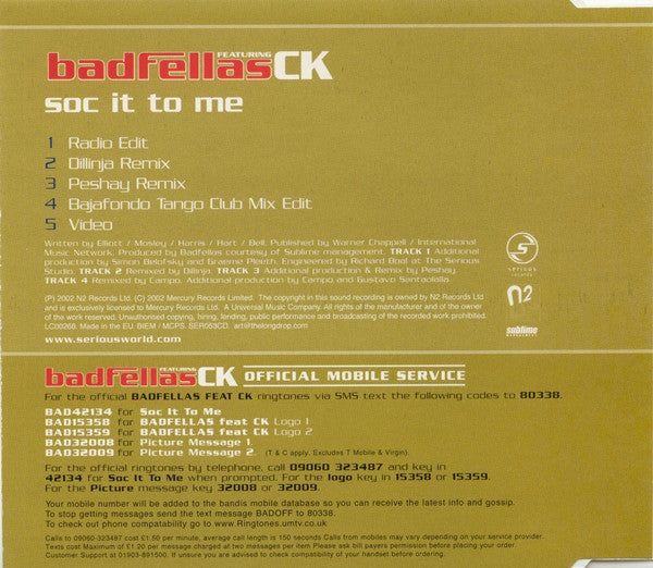 Badfellas Featuring Clive King : Soc It To Me (CD, Single, Enh)