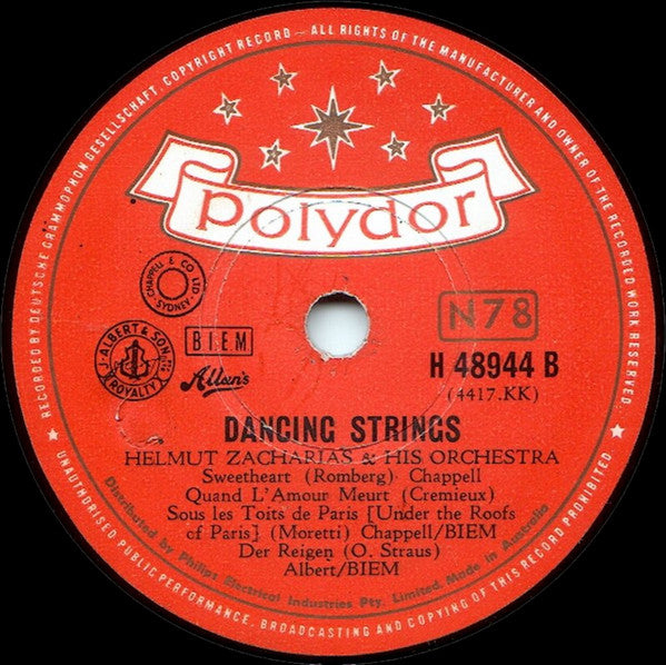 Helmut Zacharias And His Orchestra : Dancing Strings (Shellac, 10")