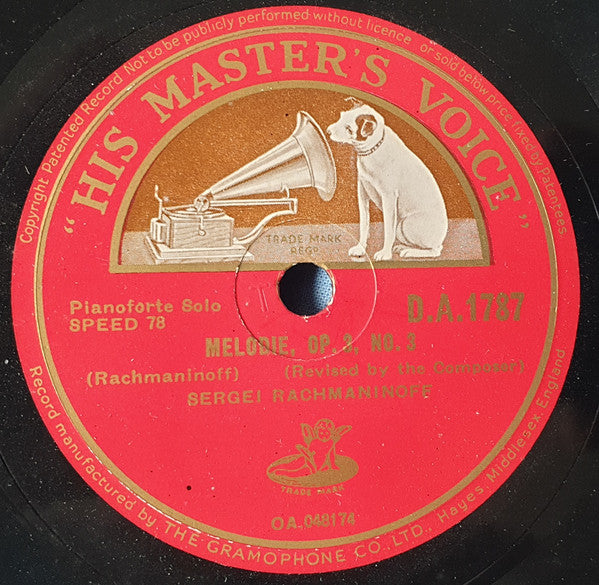 Sergei Vasilyevich Rachmaninoff : Melodie Op. 3 No. 3/ Prelude In F Major Op 32 No. 7/ Prelude In F Minor Op. 32 No. 6 (Shellac, 10")