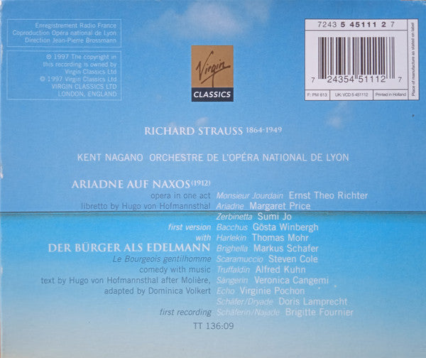 Richard Strauss - Margaret Price, Sumi Jo, Gösta Winbergh, Ernst Theo Richter, Kent Nagano, Orchestre De L'Opéra National De Lyon* : Der Bürger Als Edelmann / Ariadne Auf Naxos (2xCD, Album + Box)