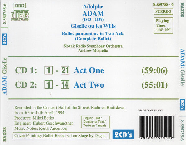 Adolphe Adam* - Slovak Radio Symphony Orchestra, Andrew Mogrelia : Giselle Ou Les Wilis - Ballet-pantomime In Two Acts (2xCD, RP)