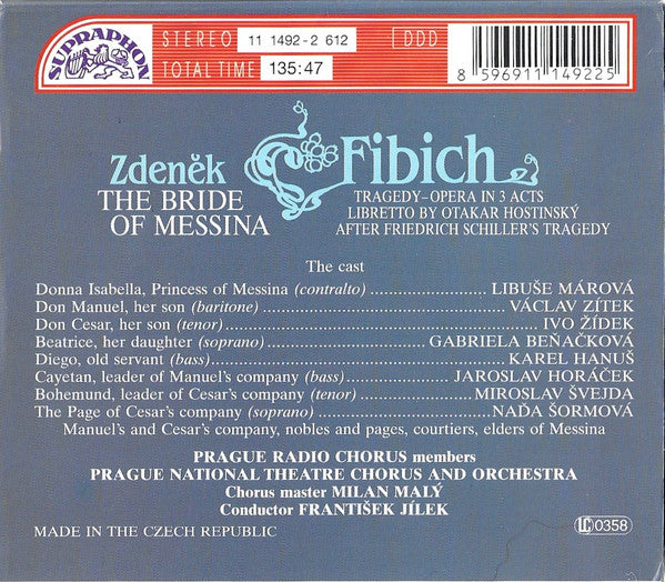 Fibich*, Beňačková*, Márová*, Žídek*, Zítek*, Prague National Theatre Chorus* And Orchestra*, Jílek* : The Bride Of Messina, Opera In 3 Acts - Prague Radio Recording (2xCD, Album, RP)
