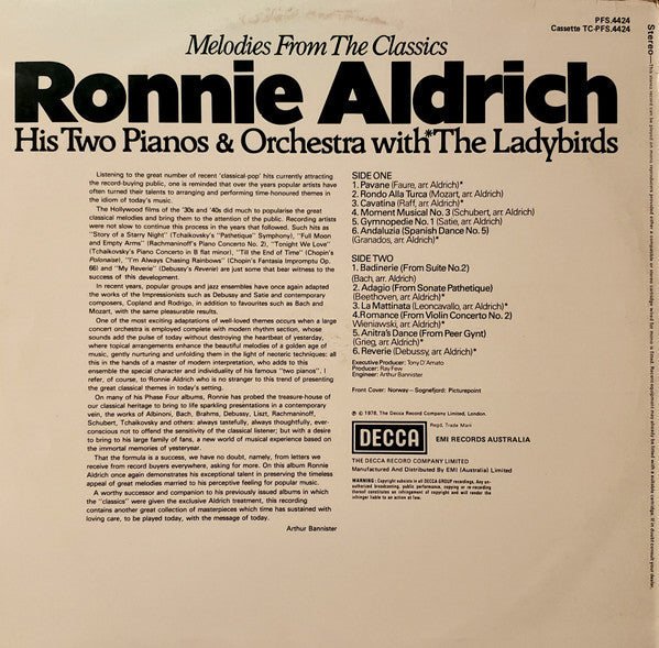 Ronnie Aldrich His Two Pianos & Orchestra* With The Ladybirds : Melodies From The Classics (LP, Album)
