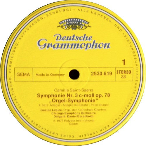 Camille Saint-Saëns – Gaston Litaize · Chicago Symphony Orchestra, Daniel Barenboim : Symphony No.3 "Organ" = „Orgel-Symphonie“ (LP, RP)