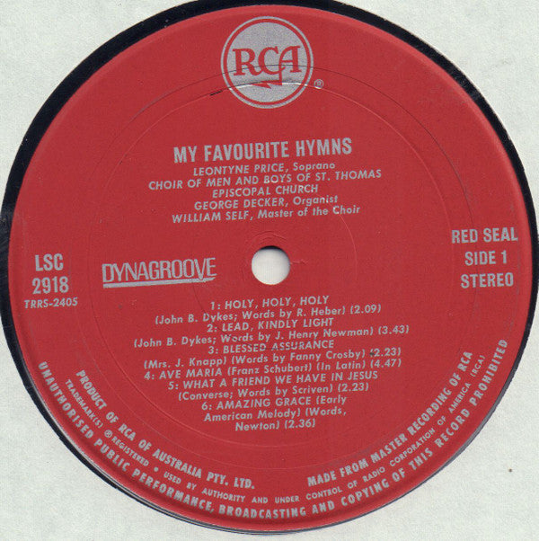 Leontyne Price And The St. Thomas Choir Of Men And Boys, William Self : My Favorite Hymns (LP)