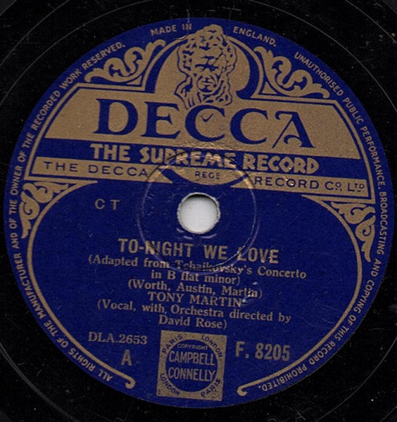 Tony Martin (3) : To-Night We Love / Sleepy Lagoon (Shellac, 10")