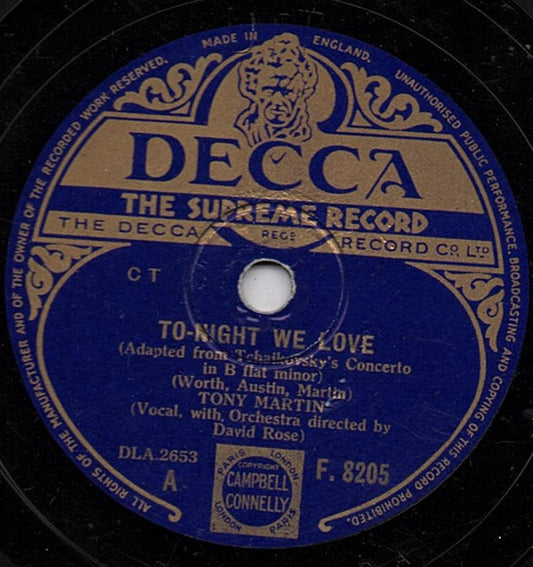 Tony Martin (3) : To-Night We Love / Sleepy Lagoon (Shellac, 10")