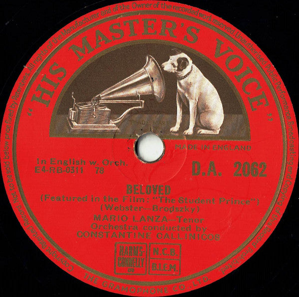 Mario Lanza : I'll Walk With God / Beloved (Shellac, 10", Single, Mono)