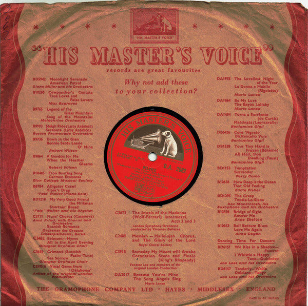 Mario Lanza : I'll Walk With God / Beloved (Shellac, 10", Single, Mono)