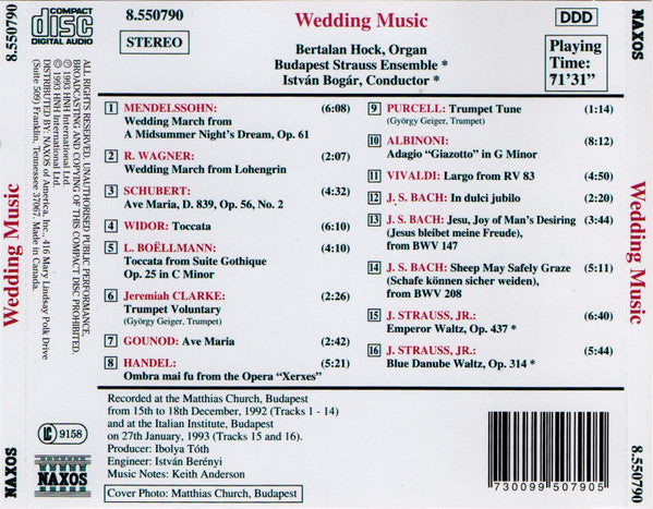 Bertalan Hock, György Geiger, Budapest Strauss Ensemble, István Bogár : Wedding Music (CD, RE)