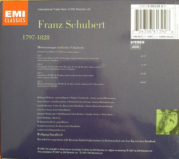 Franz Schubert : Mehrstimmiges Weltliches Vokalwerk - Secular Vocal Music (4xCD, Box)