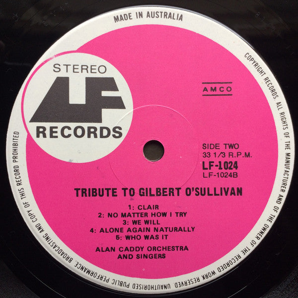 Alan Caddy Orchestra & Singers : Tribute To Gilbert O'Sullivan (LP)