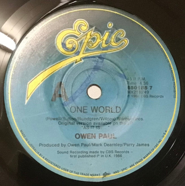 Owen Paul : One World (7", Single)