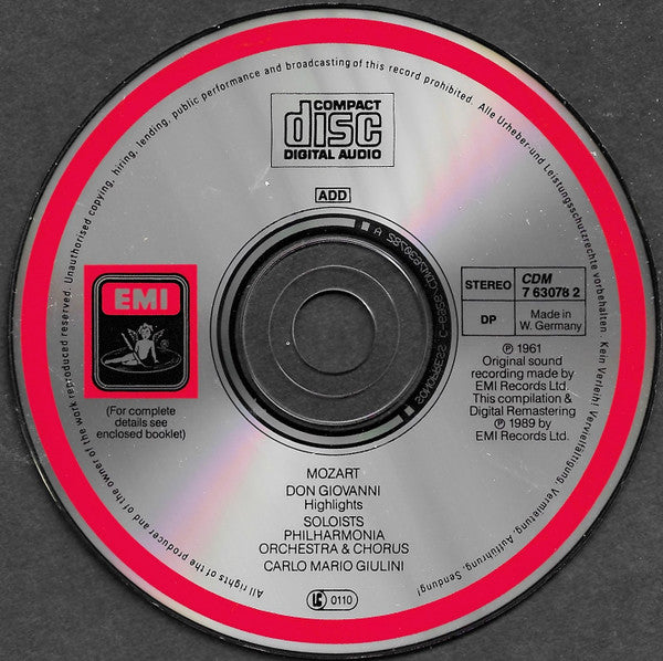 Wolfgang Amadeus Mozart - Philharmonia Orchestra, Carlo Maria Giulini : Don Giovanni (Highlights) (CD, Album, Mixtape, RM)