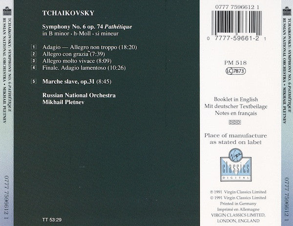 Pyotr Ilyich Tchaikovsky, Russian National Orchestra, Mikhail Pletnev : Symphony 6 Pathétique / Marche Slave (CD, Album)