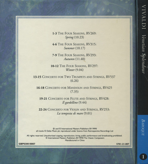 Antonio Vivaldi : Venetian Splendour (CD, Comp)
