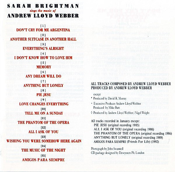 Sarah Brightman, Andrew Lloyd Webber : Sings The Music Of Andrew Lloyd Webber (CD, Comp)