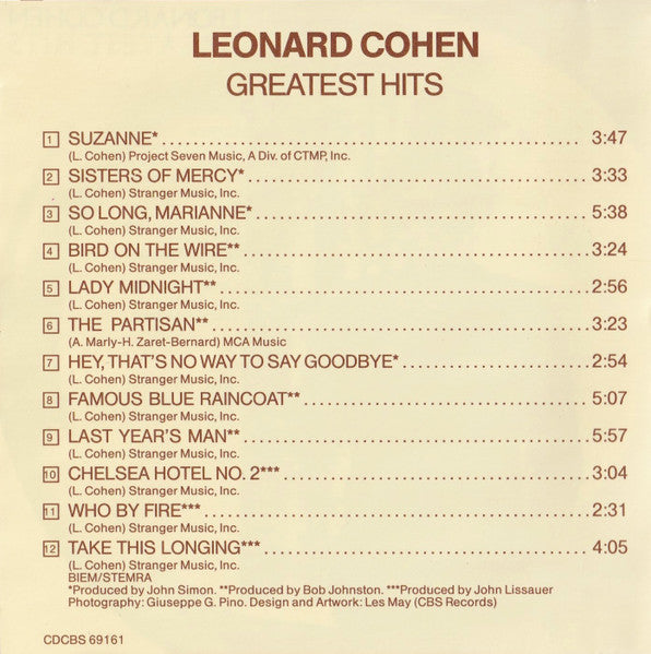 Leonard Cohen : Greatest Hits (CD, Comp, RE)
