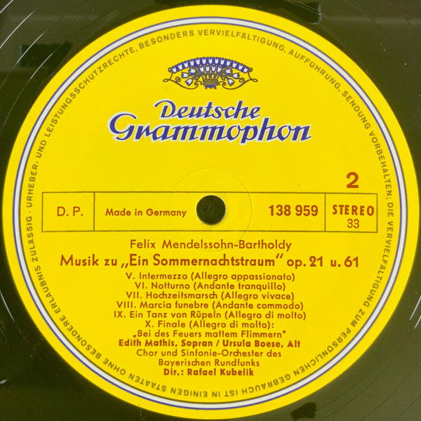 Mendelssohn-Bartholdy*, Chor* und Sinfonie-Orchester Des Bayerischen Rundfunks*, Rafael Kubelik : Ein Sommernachtstraum = A Midsummer Night's Dream = Le Songe D'une Nuit D'été (LP, RE)