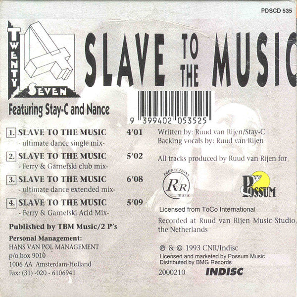 Twenty 4 Seven Featuring Stay-C And Nance : Slave To The Music (CD, Single)
