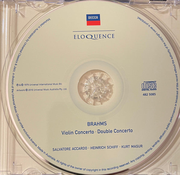 Brahms*, Salvatore Accardo, Heinrich Schiff, Kurt Masur, Gewandhausorchester Leipzig : Violin Concerto; Double Concerto (CD, Album, Comp)
