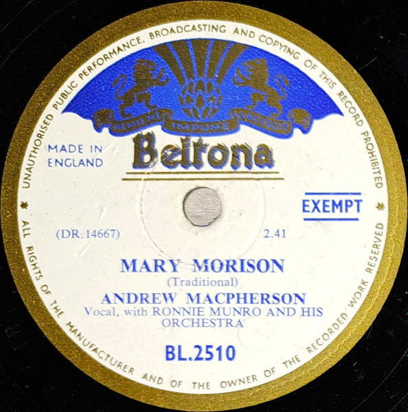Andrew MacPherson : Mary Morison / O' A' The Arts The Win' Can Blaw (Shellac, 10")