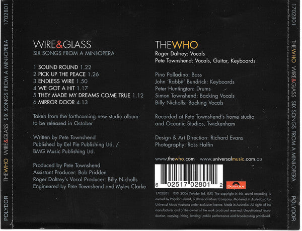 The Who : Wire & Glass (Six Songs From A Mini-Opera) (CD, EP)