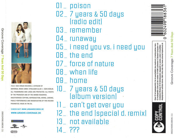 Groove Coverage : 7 Years & 50 Days (CD, Album, Copy Prot.)